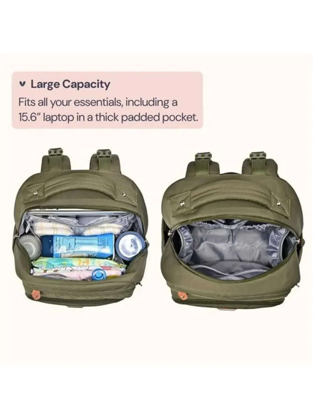BabbleRoo Diaper Bag Backpack Waterproof Travel Baby Bag with Changing Pad